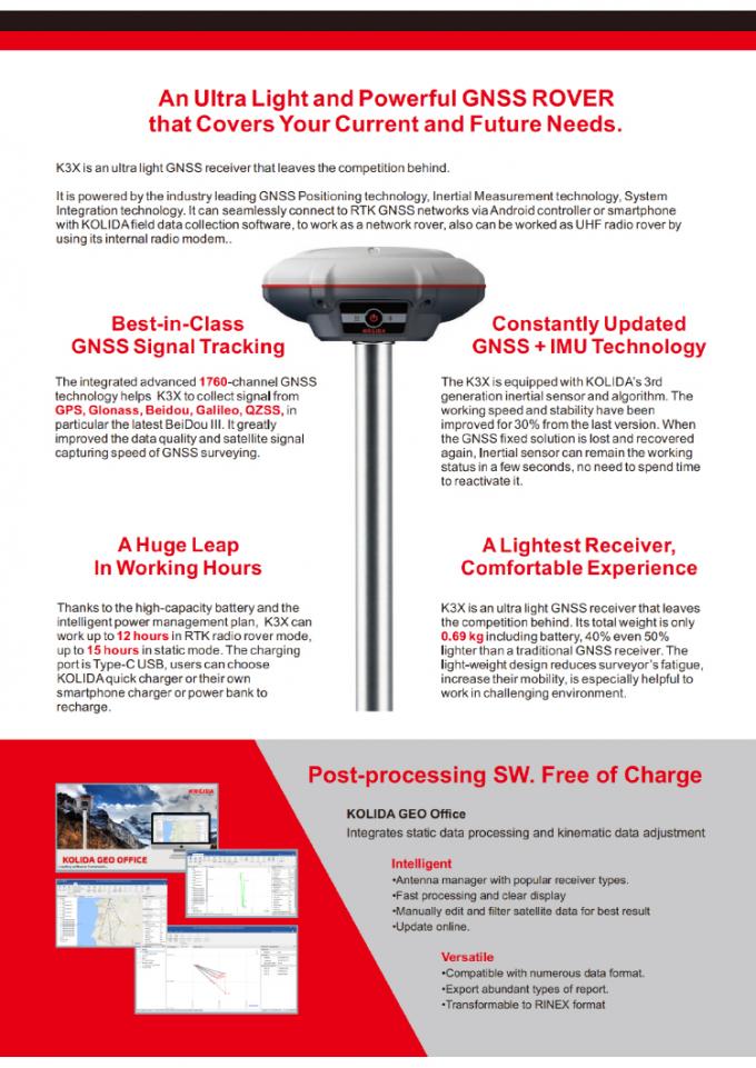 1760 canales Kolida K3 RTK Equipo de reconocimiento GPS de alta precisión 2